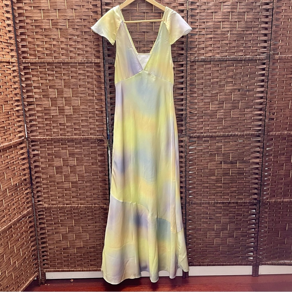 WeWoreWhat Pastel Maxi Dress, Silky Charmeuse Watercolor, Size 8, Two-Way, NWT. - Picture 4 of 9